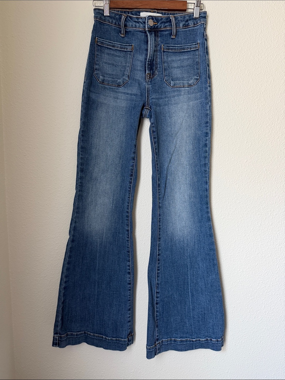 Risen High Rise Wide Flare Patch Pocket Jeans
